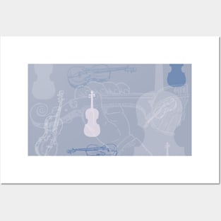 Violin Pattern in blue and grey tones Posters and Art